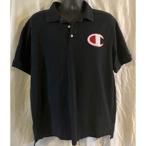 Champion Polo Shirt Big Chenille Logo Navy Pique Men's 2-Sided Size XL‎